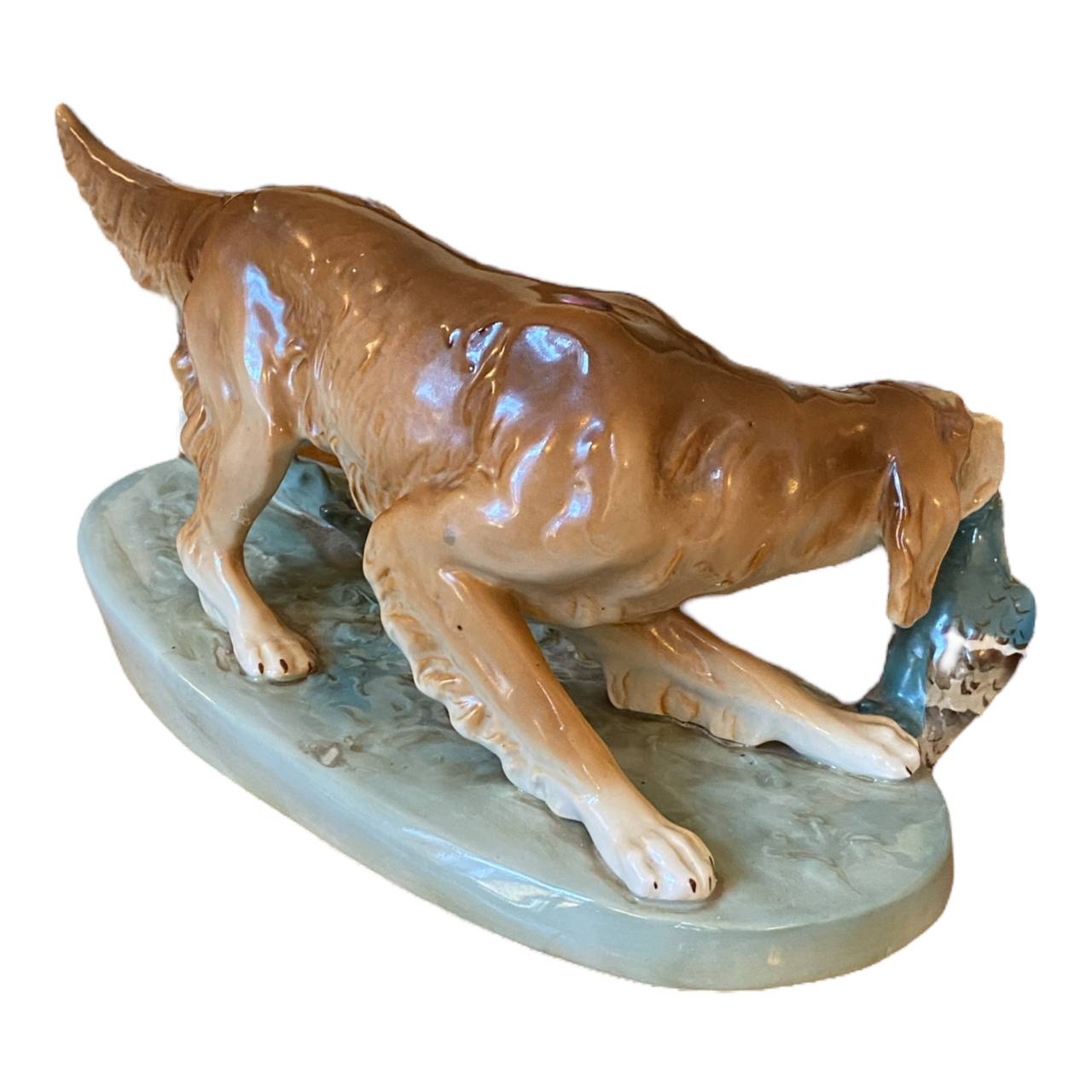 Large Royal Dux Dog Pheasant Hunting Porcelain Figurine