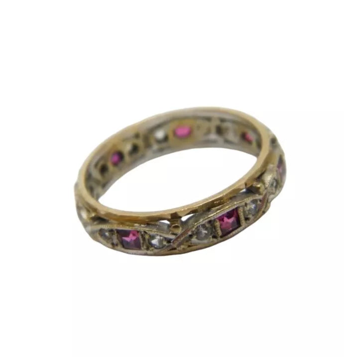 Vintage 9ct SOLID Gold Ruby Diamond Paste Eternity Band Ring Size Q 8.25 375