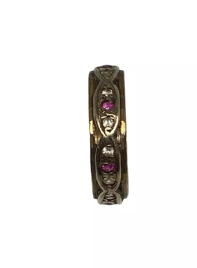 Vintage 9ct SOLID Gold Ruby Diamond Paste Eternity Band Ring Size Q 8.25 375