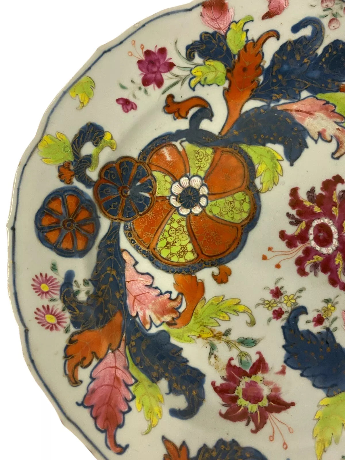 Antique Chinese Export Pseudo Tobacco Leaf Plate, 1700s Qianlong, Kintsugi.