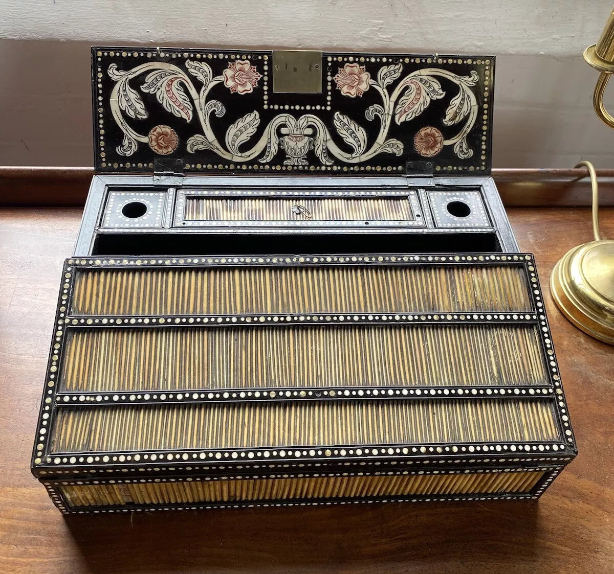 Antique Anglo Indian Porcupine Quill Campaign or Lap Desk