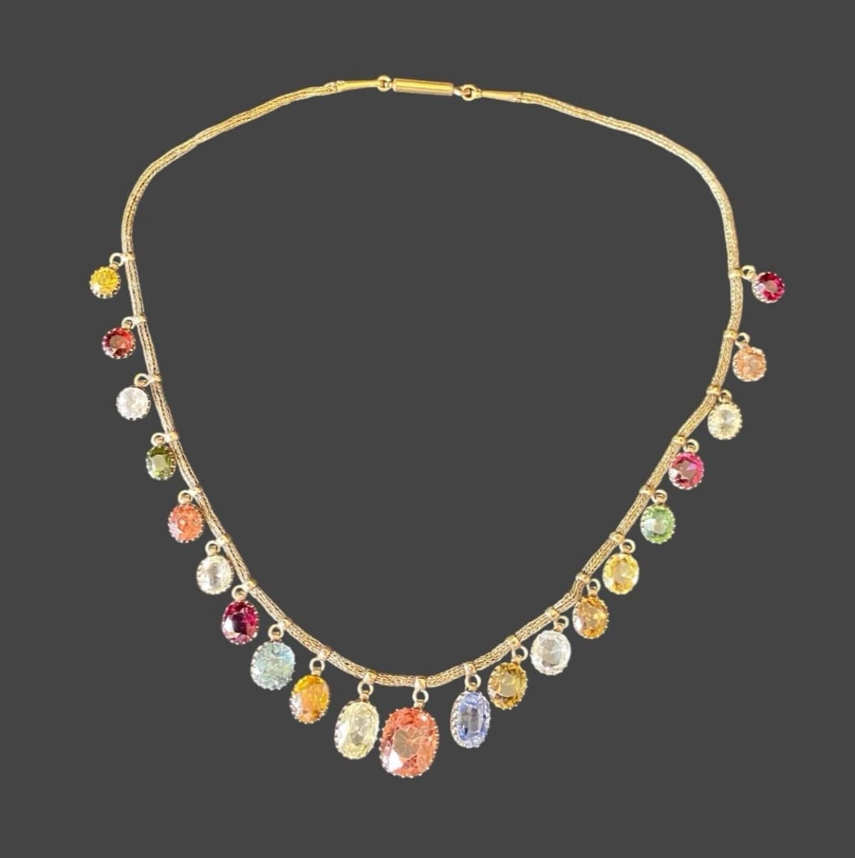 Antique Harlequin Fringe Necklace tested as 9-11 ct gold c1900