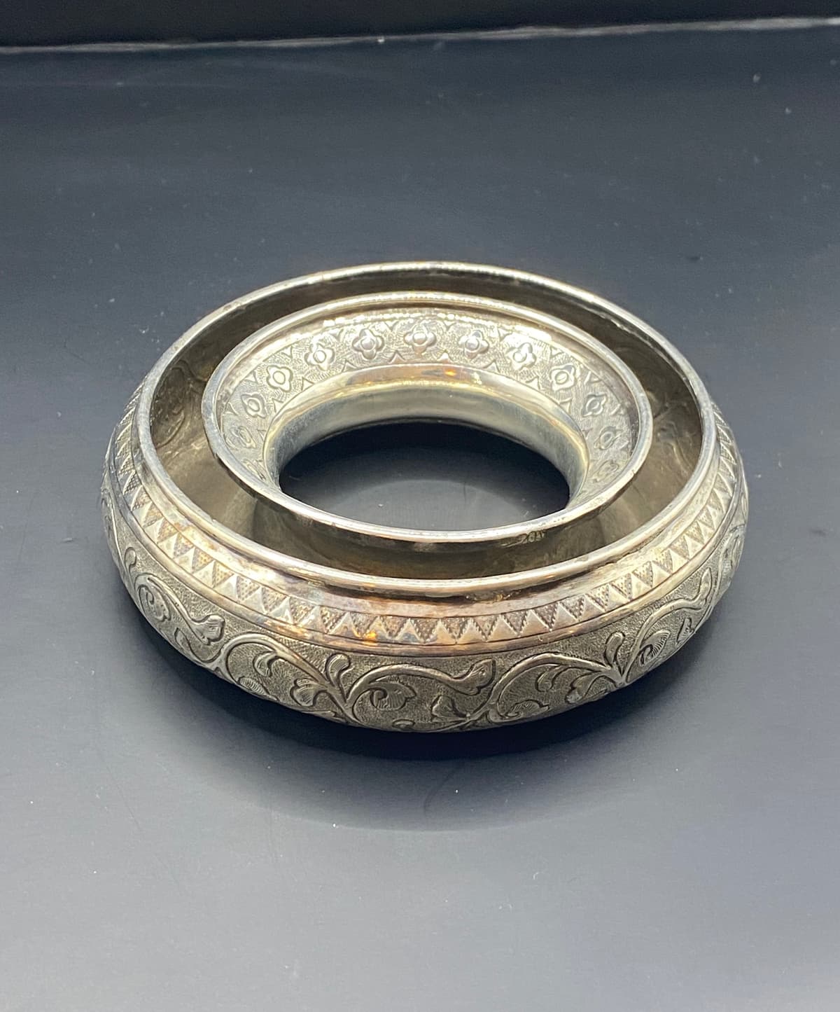 Antique Malay Silver Posy Ring Bowl 105g c.1900 Hand Chased Floral