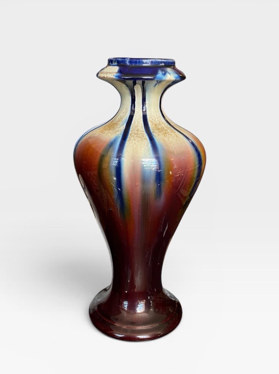 Large Belgian Art Deco Flambe Drip Glaze Vase c1920s 31cm Made In Belgium