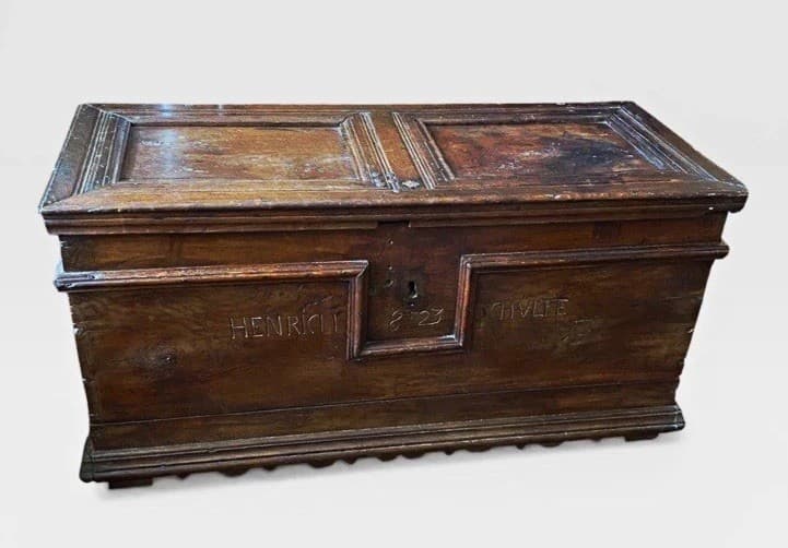 Antique Oak Chest 17th century – Hand Carved, Original Ironwork, Rustic Patina
