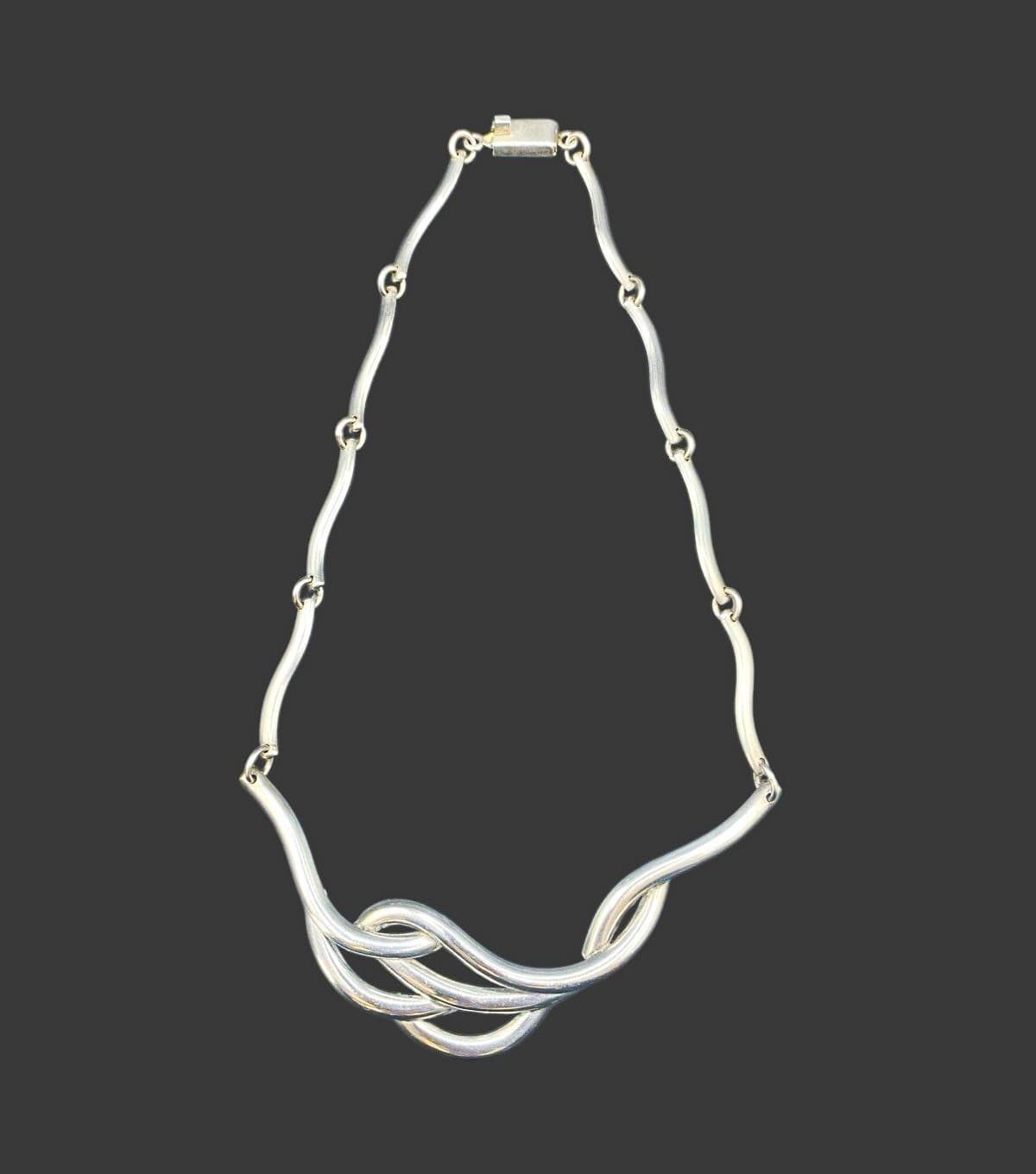 Vintage Modernist Sterling Silver Wavy Bar Link Necklace Choker Hallmarked Londo
