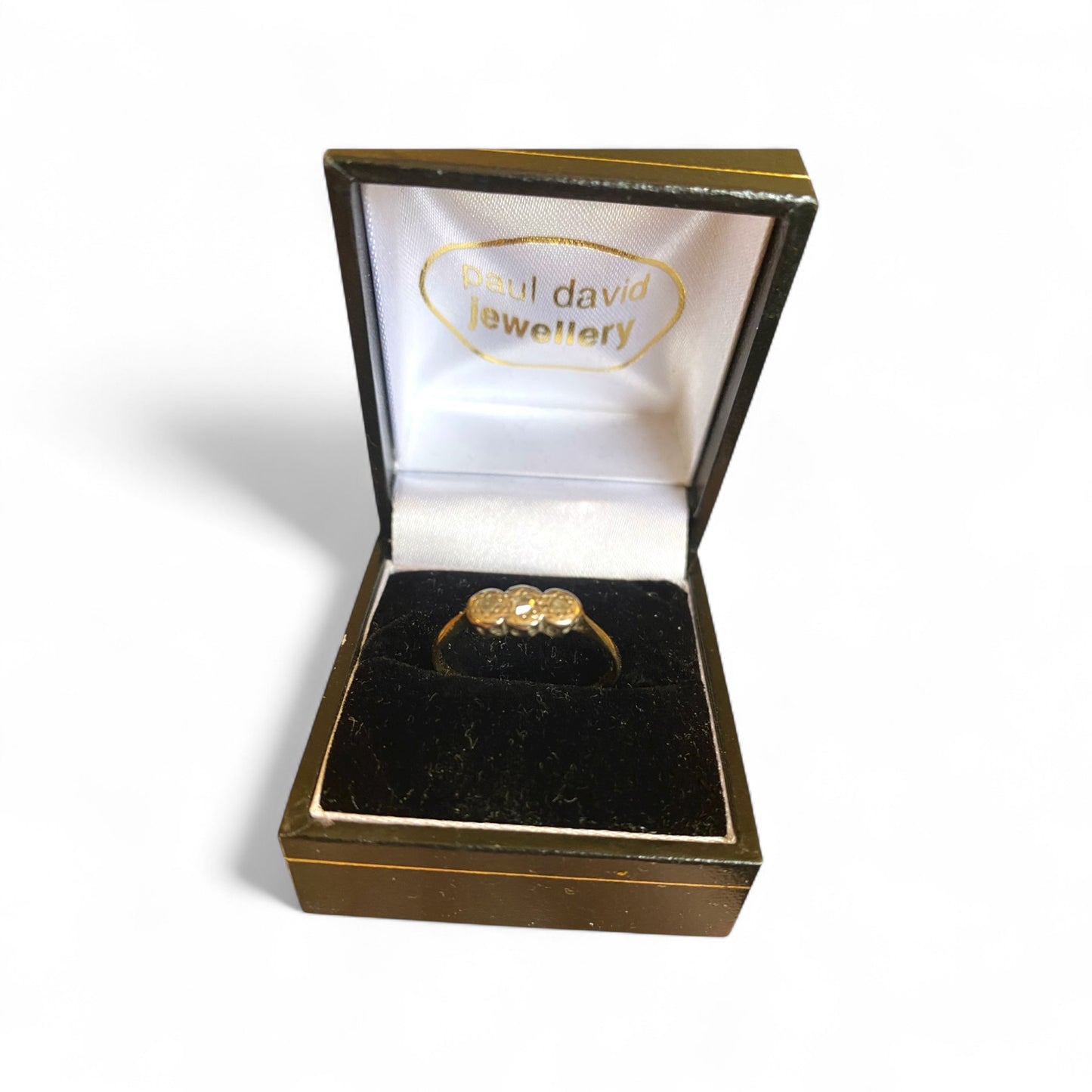 Art Deco 9ct Gold & Platinum Trilogy Diamond Ring – Size Q (UK) Elegant Vintage