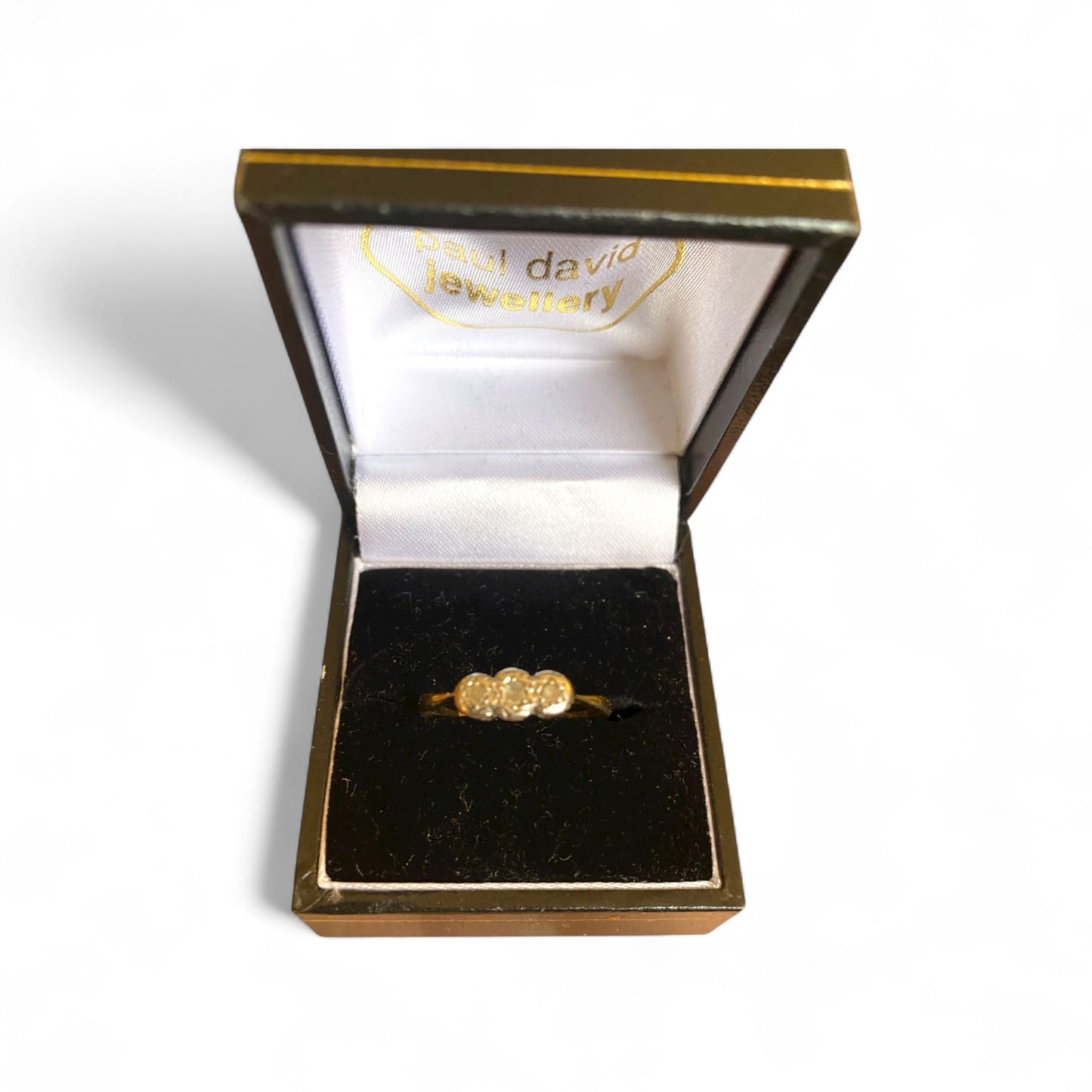 Art Deco 9ct Gold & Platinum Trilogy Diamond Ring – Size Q (UK) Elegant Vintage