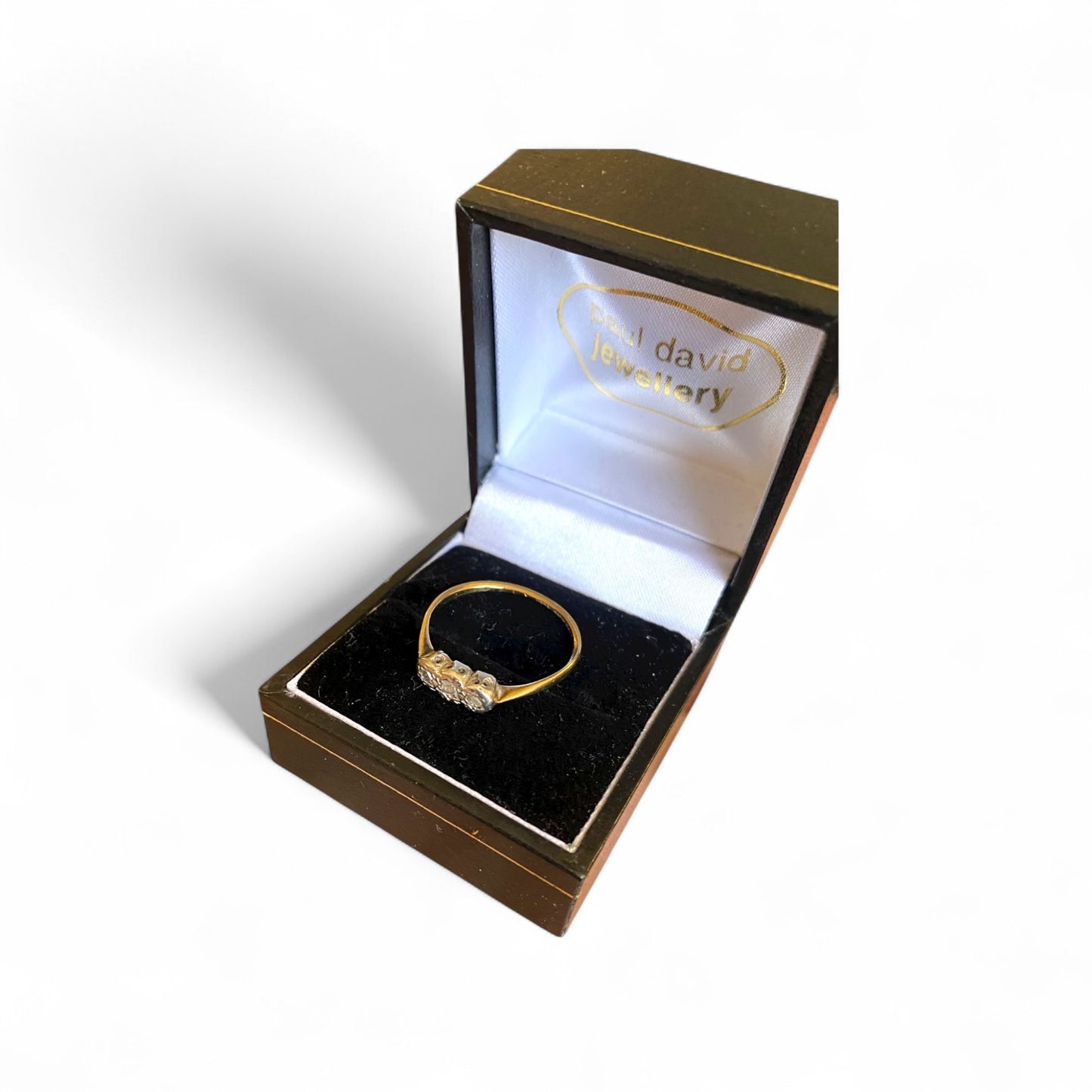 Art Deco 9ct Gold & Platinum Trilogy Diamond Ring – Size Q (UK) Elegant Vintage