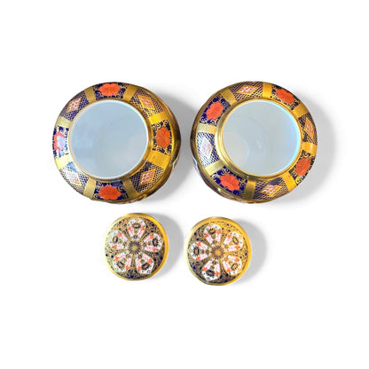 Pair Royal Crown Derby Imari 1128 Gold Border Ginger Jars 1st Quality H 18cm