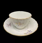 Flight Worcester Purple & Gold Floral Fluted Tea Bowl & Sauser 18th Century