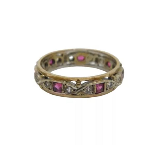 Vintage 9ct SOLID Gold Ruby Diamond Paste Eternity Band Ring Size Q 8.25 375