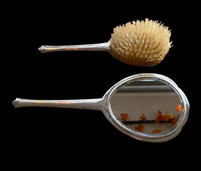 Vintage c1964 Sterling Silver Hand Held Mirror and Hair Brush Set