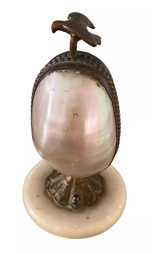 Antique French Gilt Mother of Pearl & Dore Bronze Egg Pocket Watch Stand